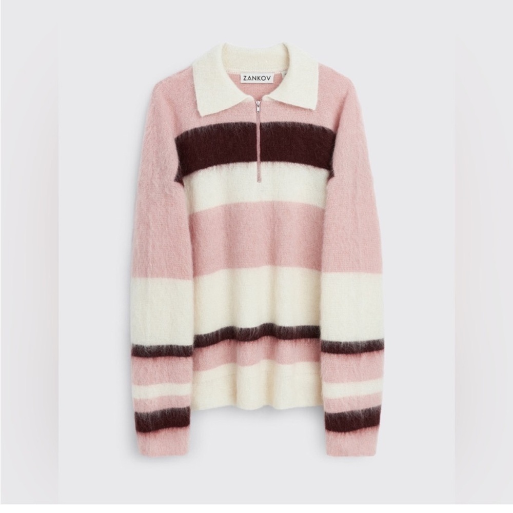 Women's Pink and White Striped Sweater